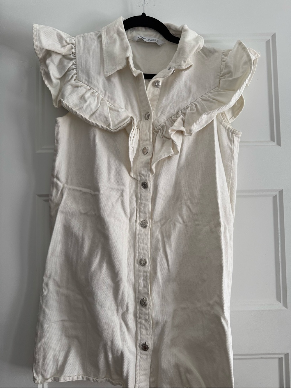Zara Cream Ruffled Sleeveless Button-Front Mini Dress